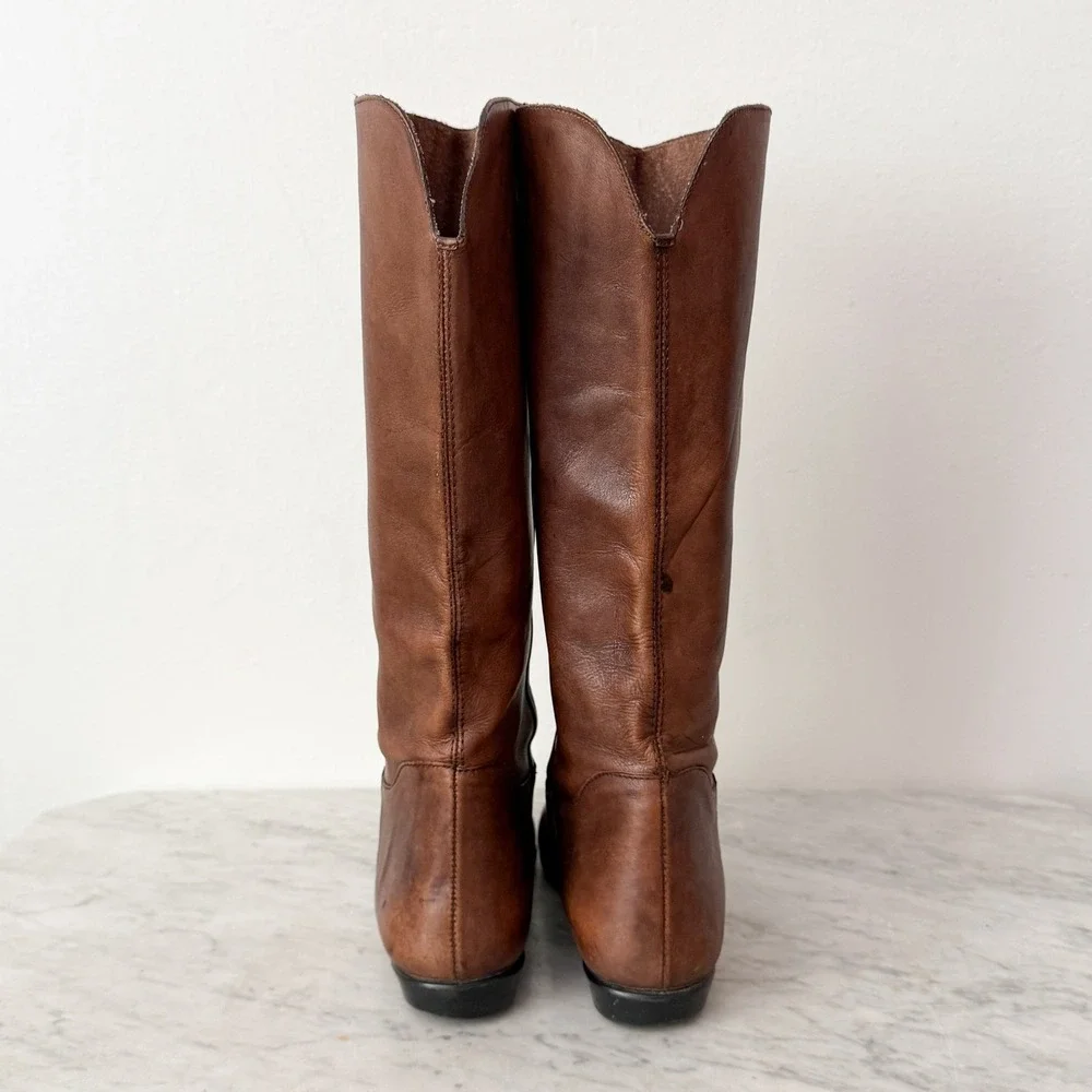 MIA Knee High Riding Boots Vintage Leather Flat Pointed Toe 8.5B Brown Brazil